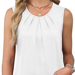 White Flowy Pleated Tank Top